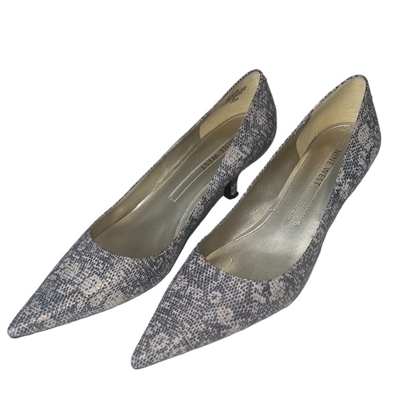 Nine West Shoes - Nine West Abigayles Leather Snakeskin Print Gray, Gold Ivory Pumps Size 7.5